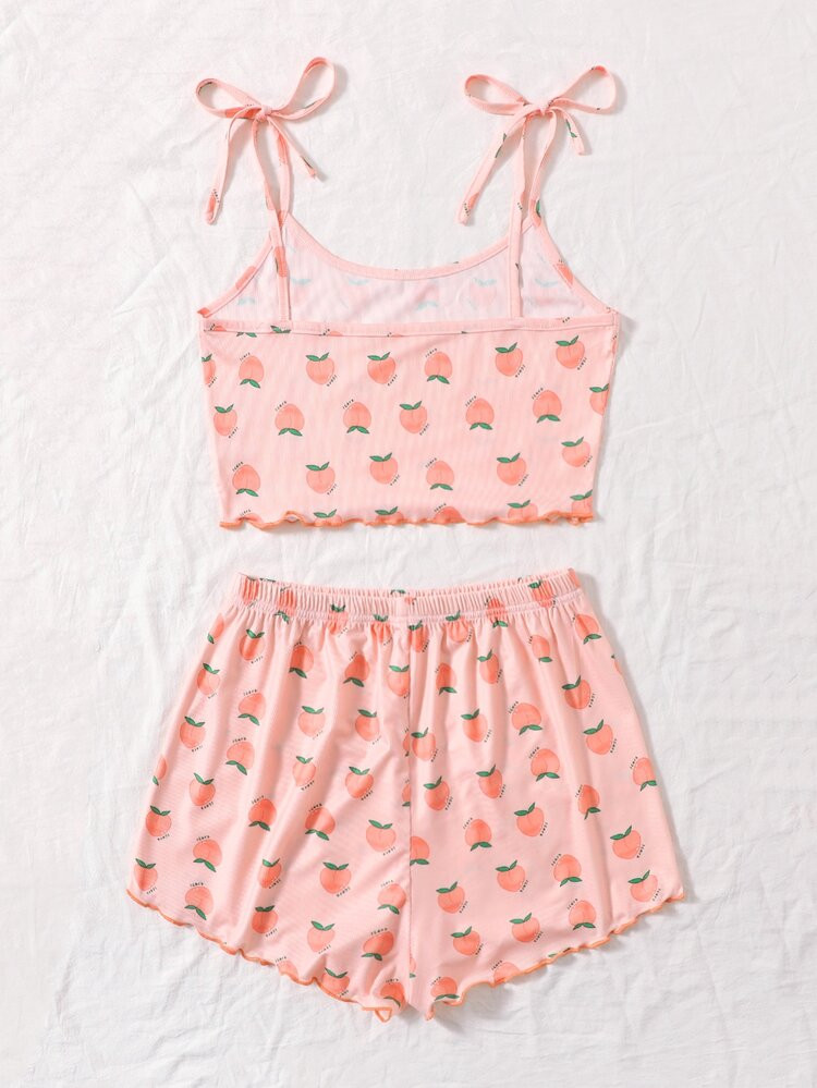Peach Print Knot-straps Pajama Set | SHEIN