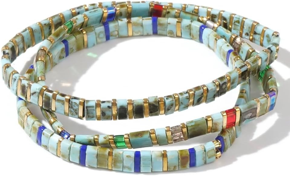 Tila Flat Colorful Beaded Stack Bracelets Set for Women, Trendy Handmade Miyuki Glass Beads Stret... | Amazon (US)