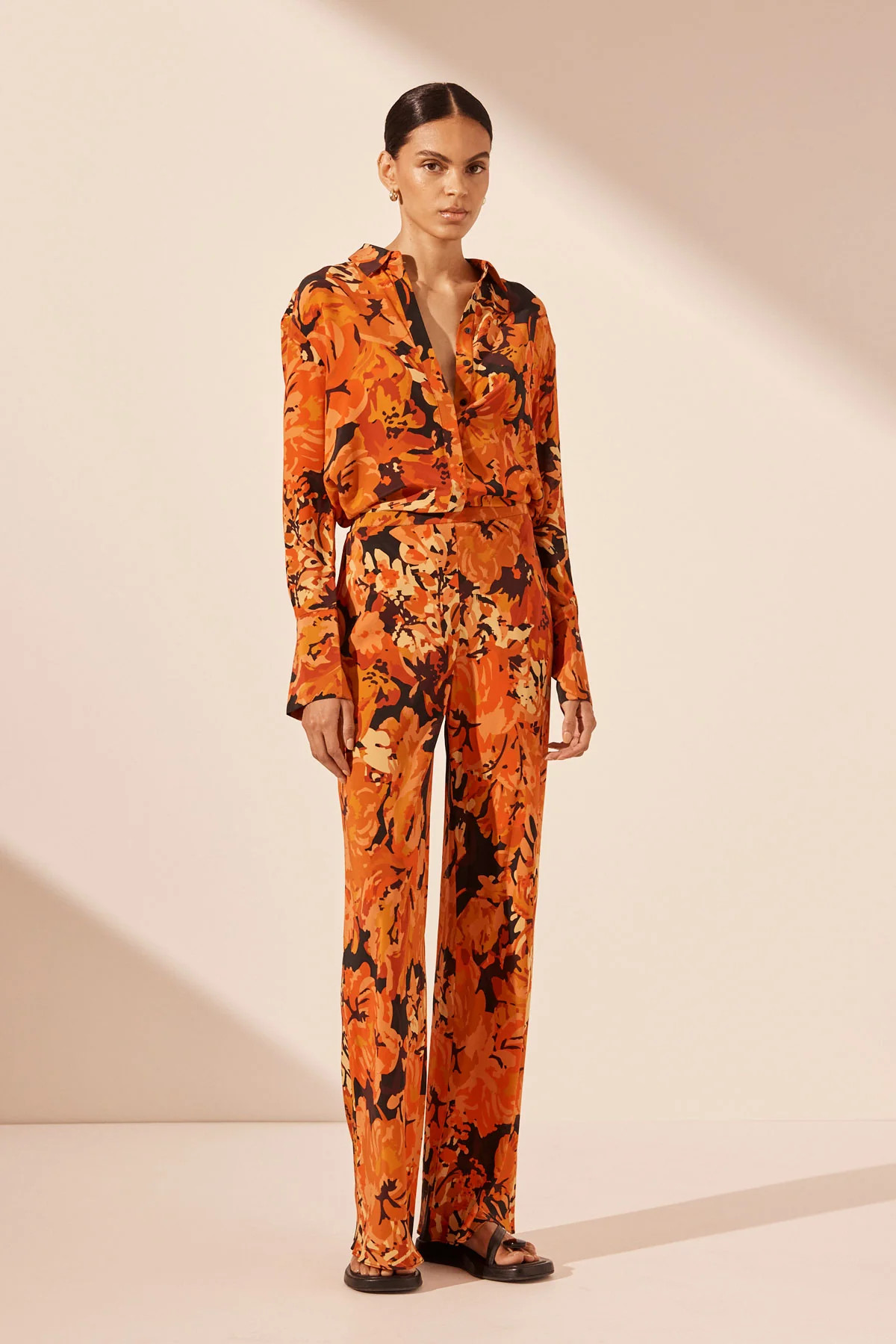 Santos Silk Bias Cut Pant | Tangerine/ Multi | Pants | Shona Joy | Shona Joy