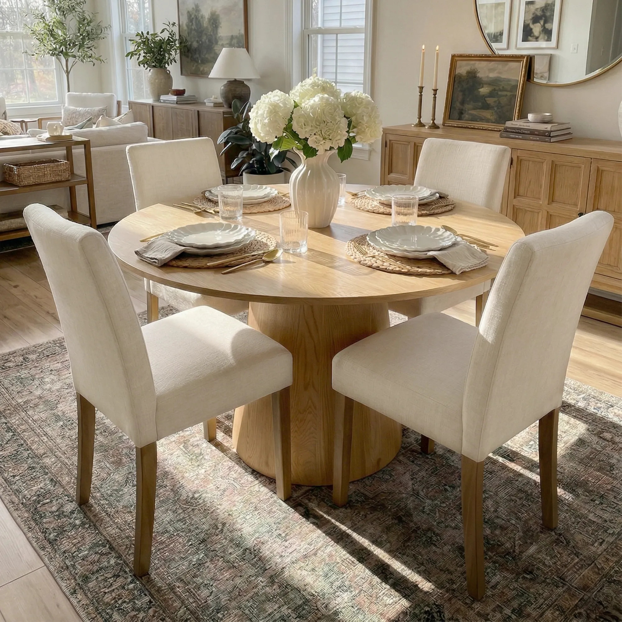 Dwen & North 46" Modern Round Dining Table Set for 4 (5-Piece) | Pop Maison