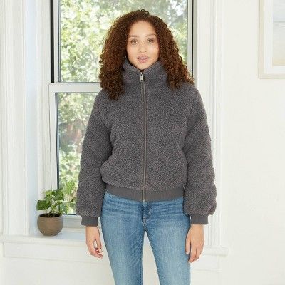 Women's Quilted Sherpa Jacket - Knox Rose™ Charcoal Gray | Target