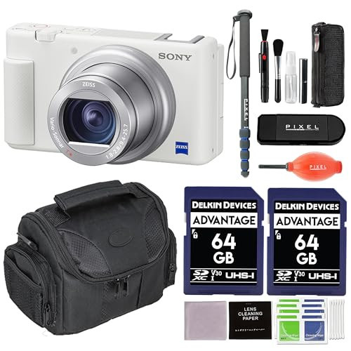 Sony ZV-1 Digital Camera Bundle with Gadget Bag, Monopod, 64GB Memory Card (2 PC) + More | Point & Shoot Camera for Content Creators, Vlogging and YouTube | Amazon (US)