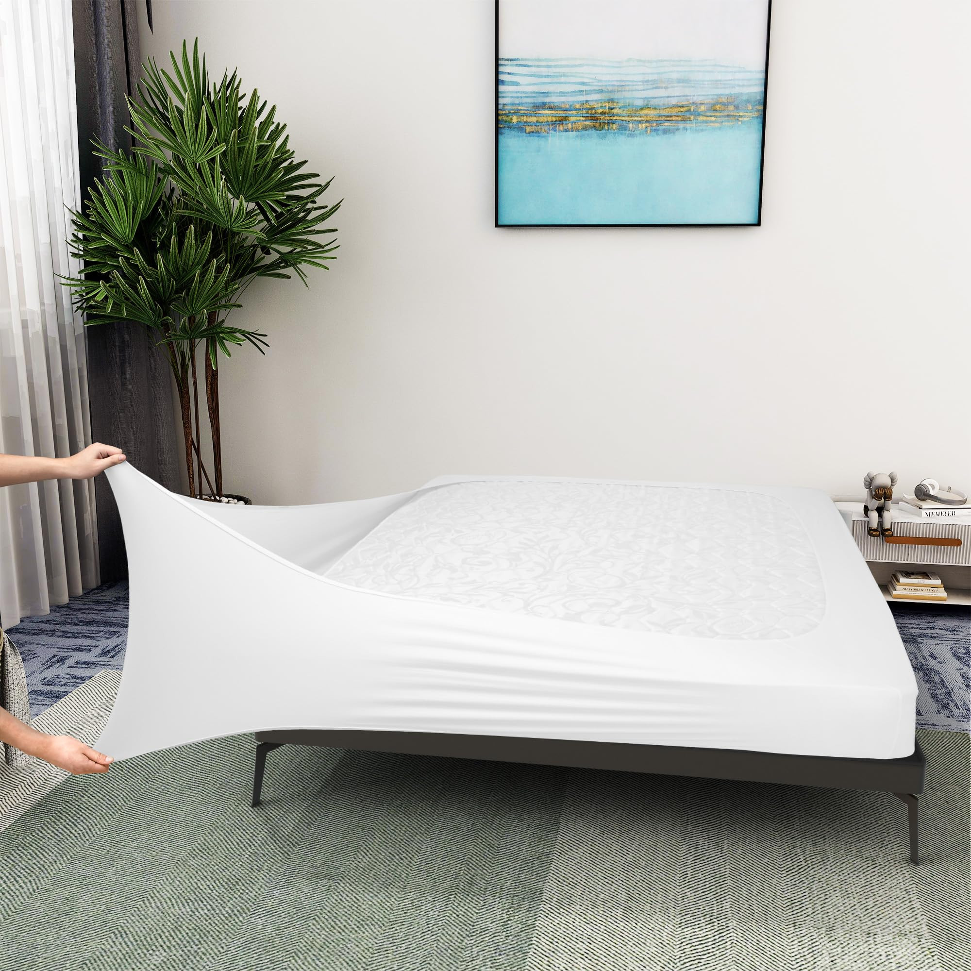 Box Spring Cover King/Cal King Size - Jersey Knit & Stretchy Wrap Around 4 Sides Bed Skirt for Ho... | Amazon (US)