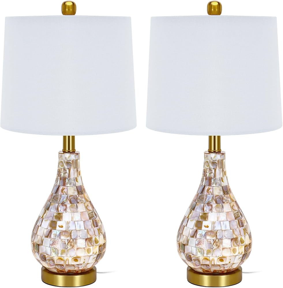Modern Coastal Table Lamps Set of 2, Natural Mother of Pearl Tiles 23.5" Bedside Lamp, for Bedroo... | Amazon (US)