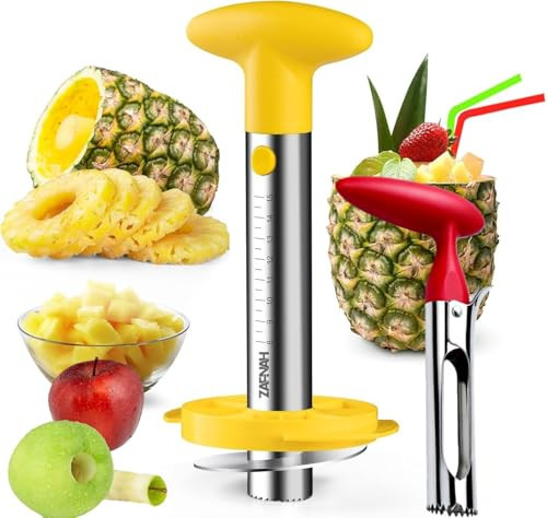 Zafnah Pineapple Corer & Slicer Tool - Stainless Steel Pineapple Peeler, Easy Core Remover, Eye Removal Tool, Pelador De Pia (Yellow with Measure Marks) | Amazon (US)