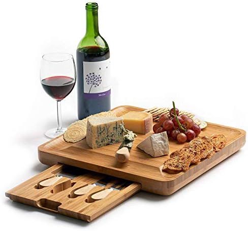 Machika Bamboo Cheese Board Set with Slide Out Drawer and Stainless Steel Knives Perfect Birthday... | Amazon (US)