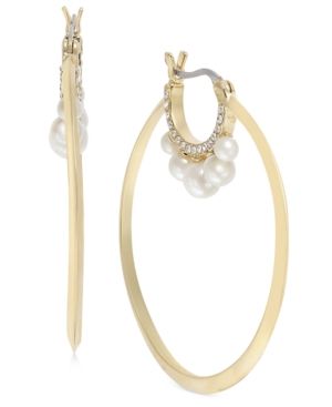 kate spade new york Gold-Tone Pave & Imitation Pearl Hoop Earrings | Macys (US)