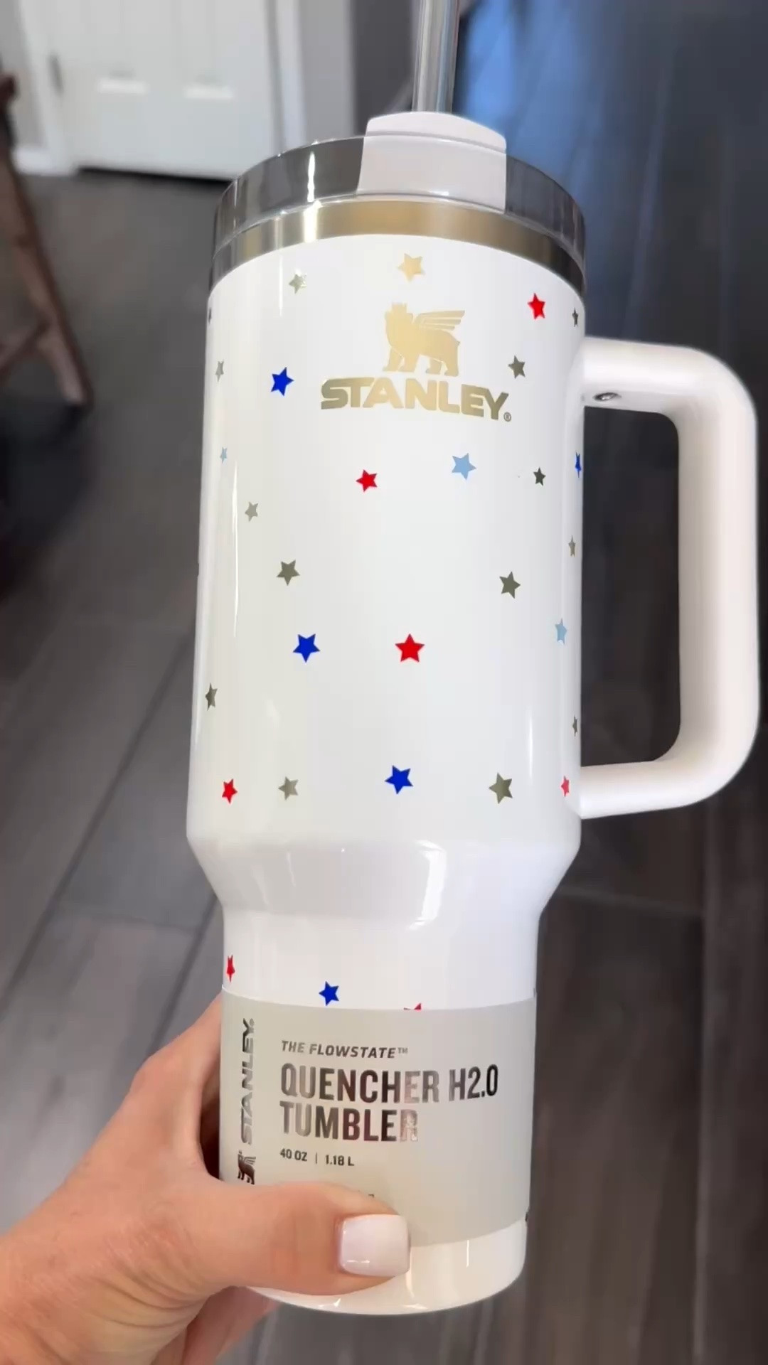 Been waiting for this to arrive!! So excited for my new red, blue, and silver starred 40 oz. Stanley! Bring on all the patriotic holidays! ❤️💙🤍