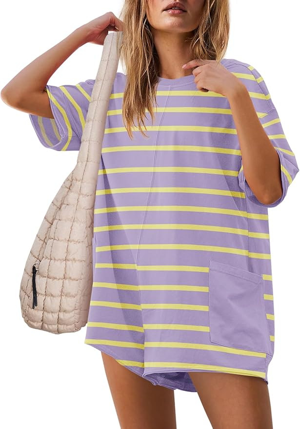 Yanekop Womens T Shirt Romper Casual Short Sleeve Oversized Romper Athletic Jumpsuit Hot Shot One... | Amazon (US)