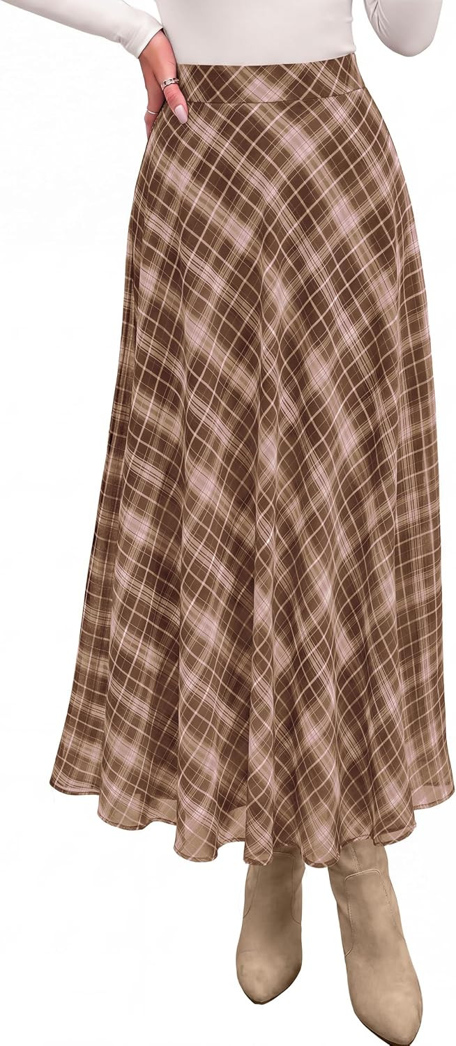 Casual A-Line Plaid Maxi Skirts for Women Trendy | Amazon (US)