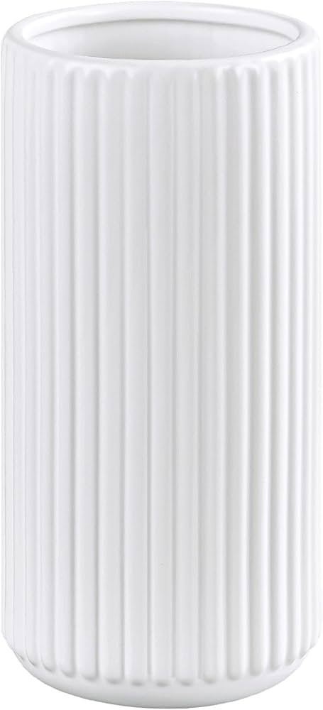 White Ceramic Flower Vase for Pampas Grass, 8 inch Small Decorative Centerpiece Ribbed Vase for D... | Amazon (US)