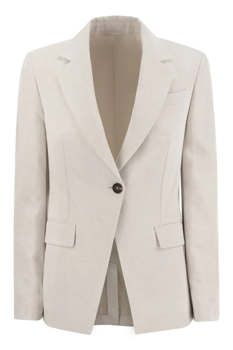 Brunello Cucinelli Women's Light Grey Cotton-Linen Blazer in Gesso | Size 42 | MH5612033 Color C455 | LOZURI
