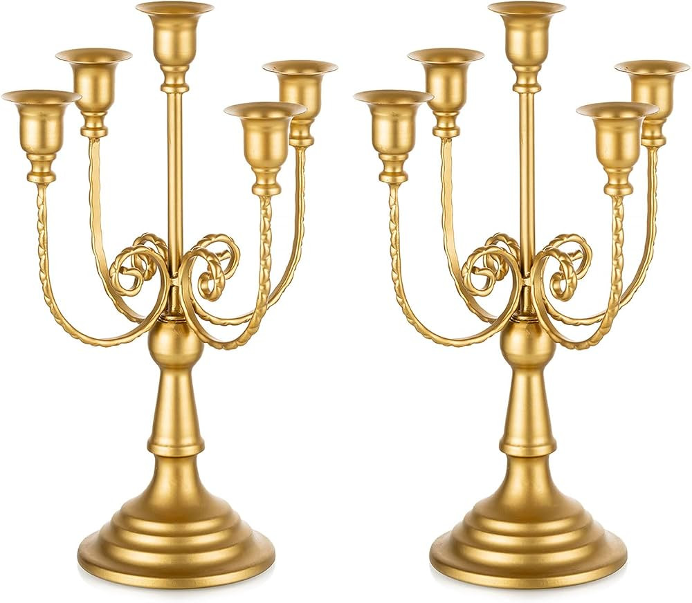Romadedi Candelabra Gold Candle Holders - 5 Arm 11.8" Wedding Candlestick Holder for Theme Party ... | Amazon (US)