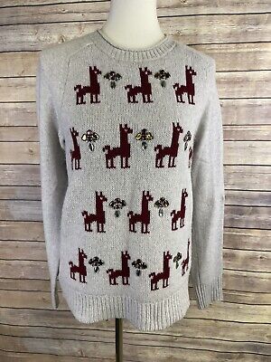 J Crew Medium Jeweled Llama Sweater 100% Wool Pullover Boho Gray Long Sleeve   | eBay | eBay US