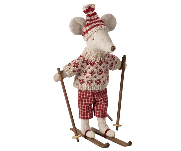 Winter mouse with ski set, Mum - Red | MailegUSA