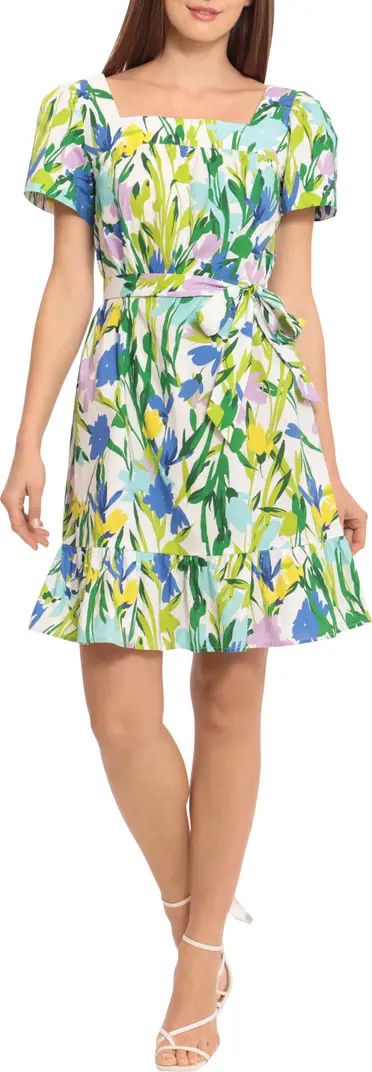 Floral Print Puff Sleeve Waist Tie Dress | Nordstrom Rack