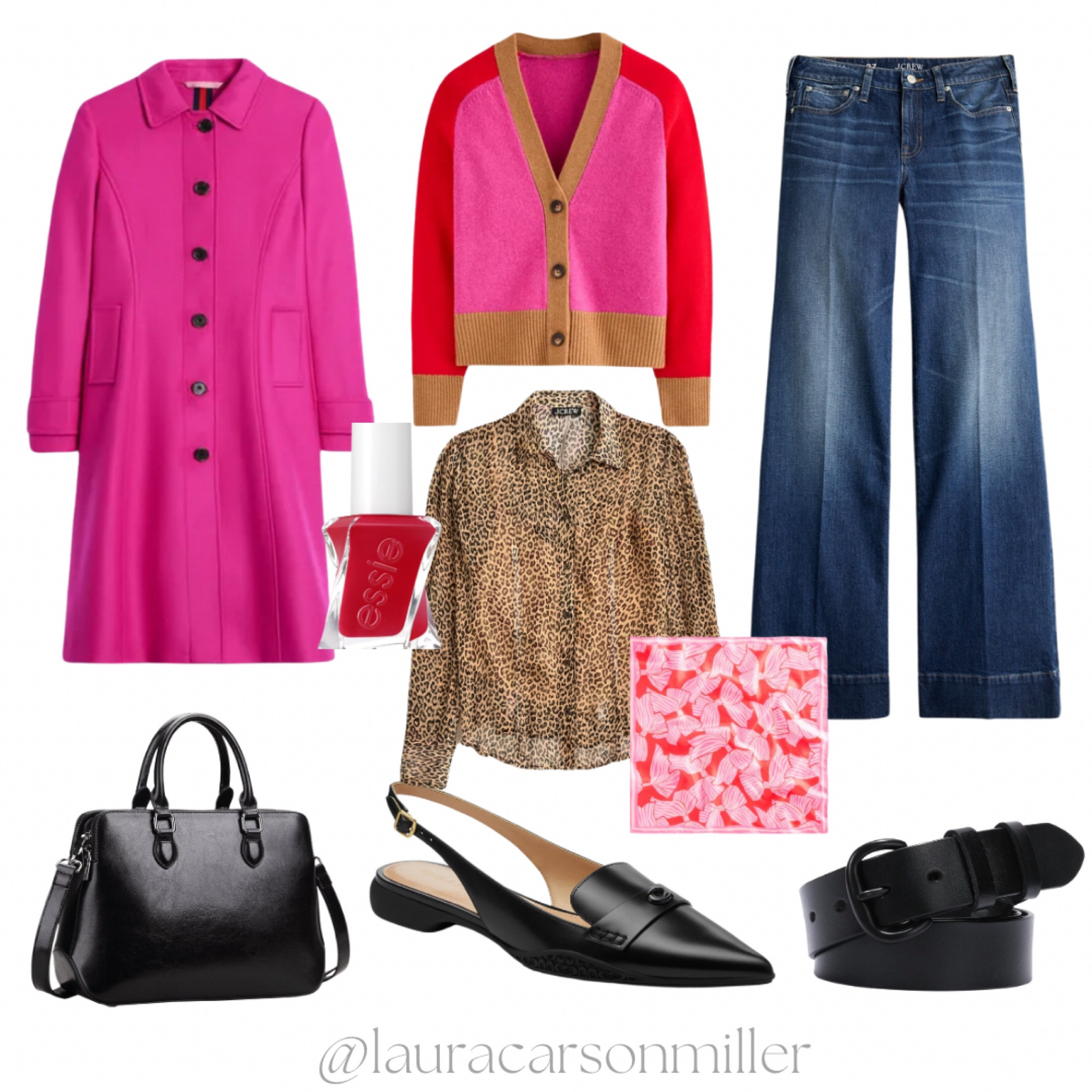 I love a leopard print blouse with this jeans, cardigan and coat combo. I linked several leopard print blouse options. Tie the scarf around your neck, ponytail or the handle of your handbag. I specifically chose this belt as it has a sophisticated black buckle. Sometimes you want your belt to blend in with your other accessories with no silver for gold accents. 
Work outfit, valentines outfit, dinner date, finds under 100, red nails, trouser jeans, jeans, black accessories, leather, vegan leather, Laura Carson Miller, vacation outfit 

#LTKFindsUnder100 #LTKItBag #LTKShoeCrush