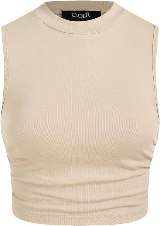 CIDER Womens Summer Tops Crop Tops for Women Womens Tank Tops Mimi Cuttrell Solid Sleeveless Ruch... | Amazon (US)