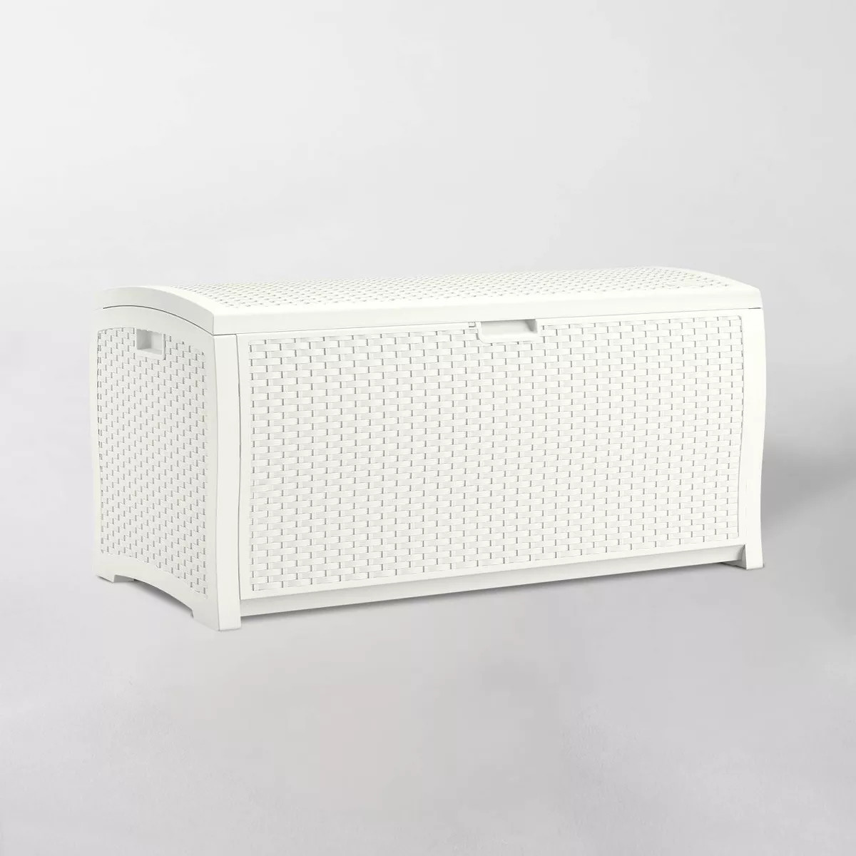 99gal Resin Wicker Deck Box White - Suncast: Secure Pool & Garden Equipment Organizer | Target