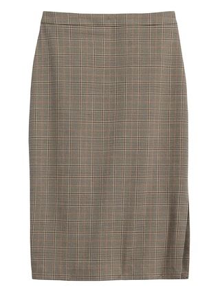 Plaid Cotton-Wool Blend Pencil Skirt with Side Slit | Banana Republic (US)