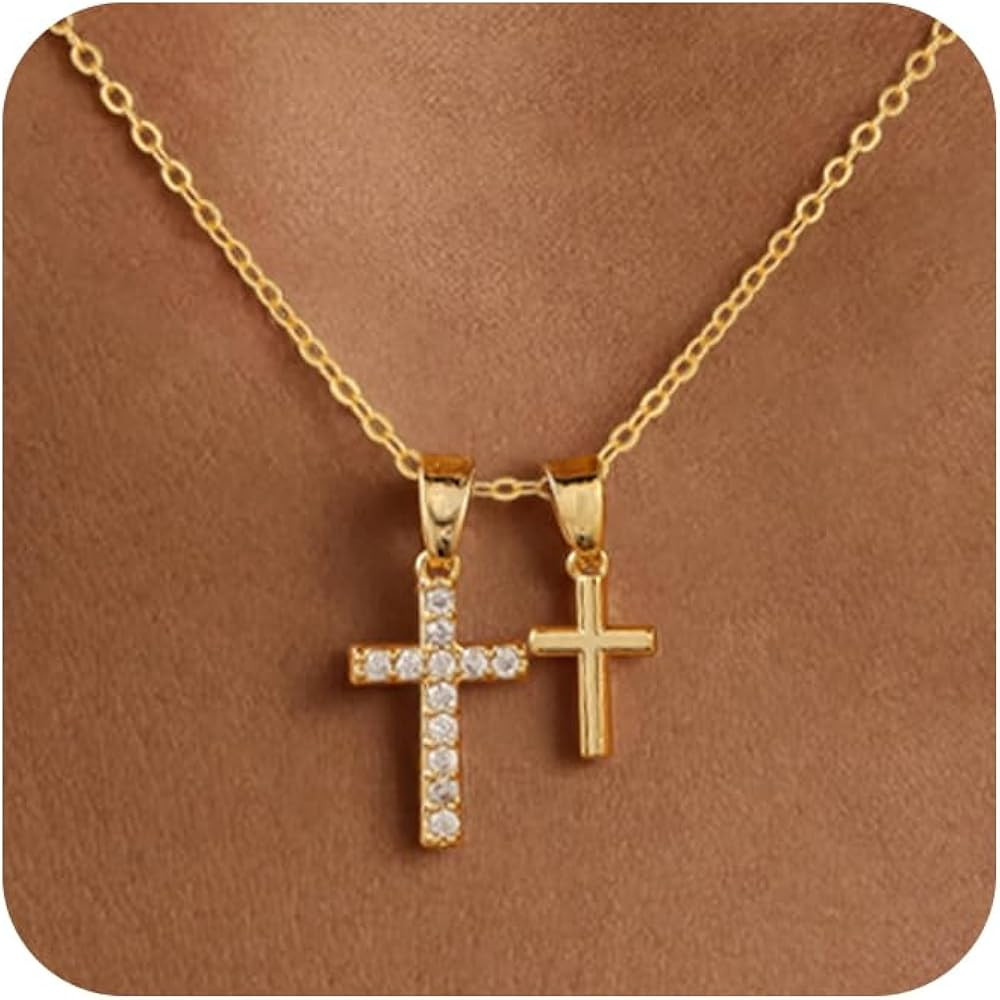 GOSFRY Cross Necklace for Women 14k Gold/Silver Plated Dainty Pendant Necklaces Trendy Jewelry No... | Amazon (US)