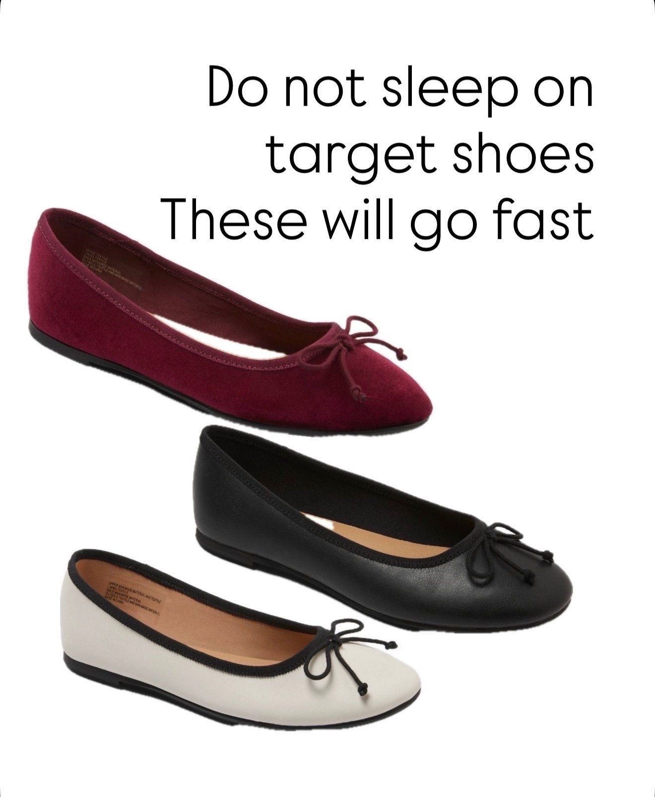 Target did it again. These ballet flats look much more expensive than they are, and the burgundy suede is especially good for fall. I’d grab your favorite color before sizes start disappearing.

Target shoes, Target ballet flats, ballet flats, burgundy flats, suede ballet flats, black ballet flats, fall shoes, affordable shoes, Target fashion finds, fall outfit shoes, women over 40 style, annabrstyle

#LTKootd #LTKSeasonal #LTKOver40