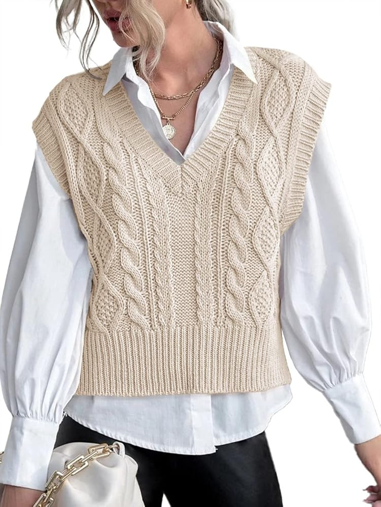 Womens V Neck Sweater Vest Sleeveless Pullover Crop Sweater Vest | Amazon (US)