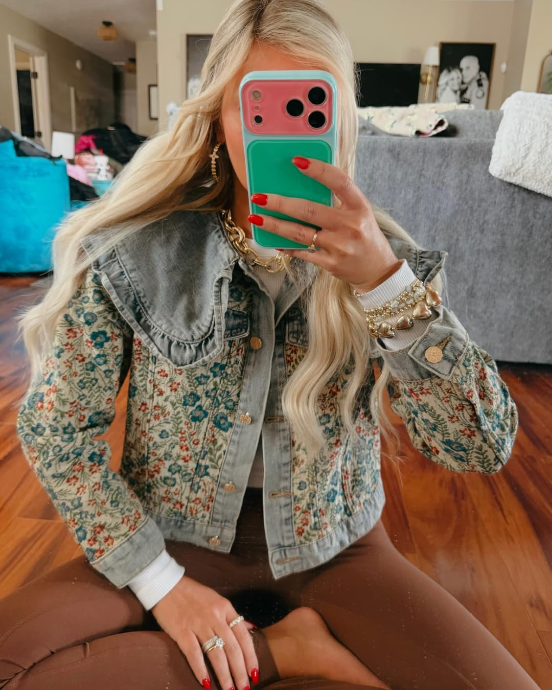 Xaspee Womens Peter Pan Collar Cropped Jean Jacket Floral Embroidered | Floral Denim Jacket with ... | Amazon (US)