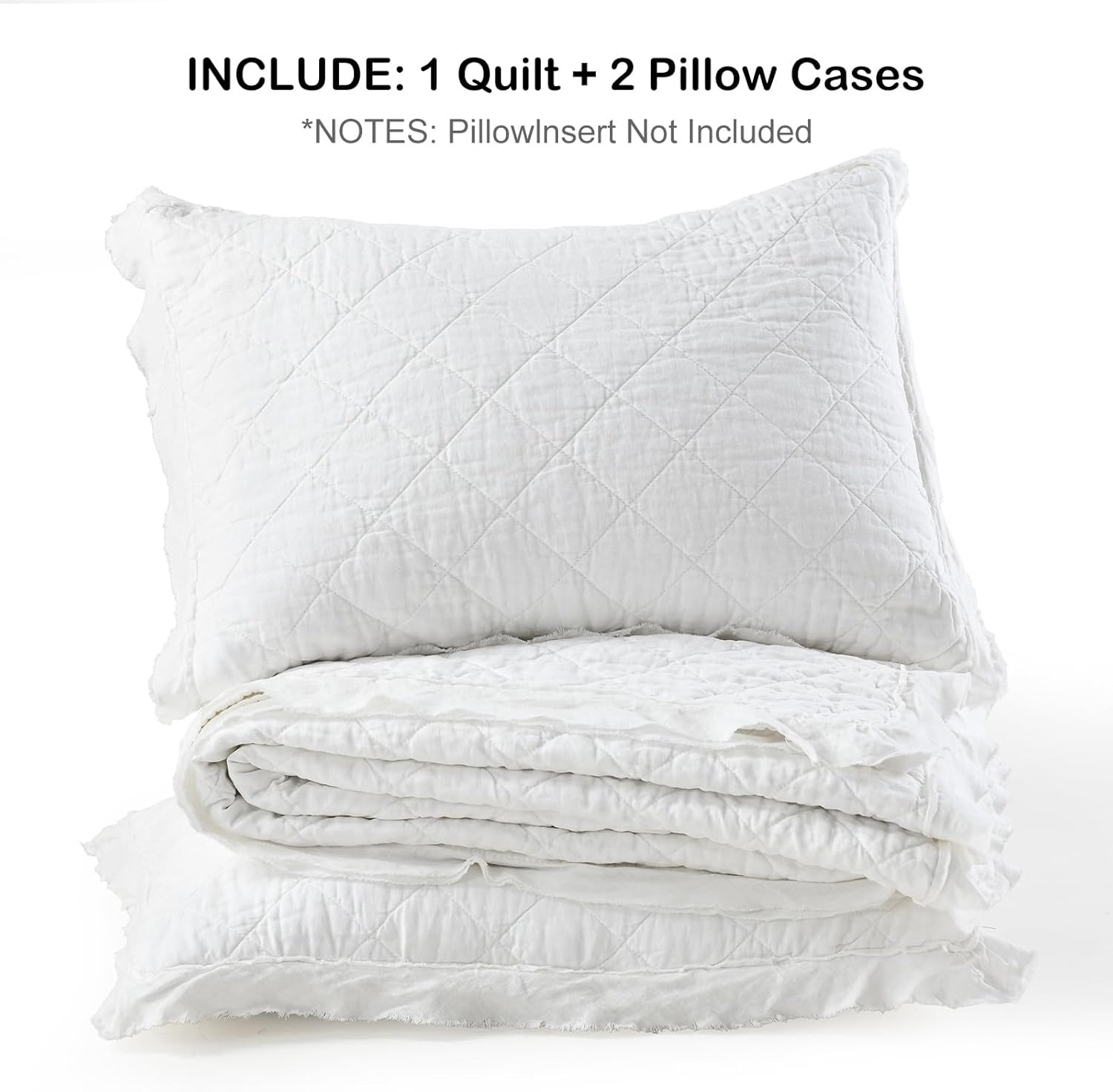 HORIMOTE HOME 100% Linen Front/100% Cotton Back Quilt Set Queen Size, White Pre-Washed European F... | Amazon (US)