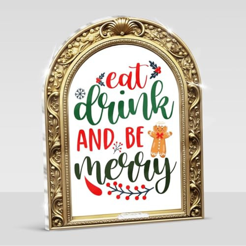 Vintage Christmas Sign Table Decorations Eat Drink and Be Merry Decorative Sign Centerpieces for Tables Mantel Tiered Tray Holiday Christmas Home Decor, Gold | Amazon (US)