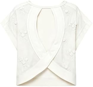 Women's Lace Embroidered Short Sleeve Tops Open Back Workout Yoga Shirts Casual Blouses | Amazon (US)