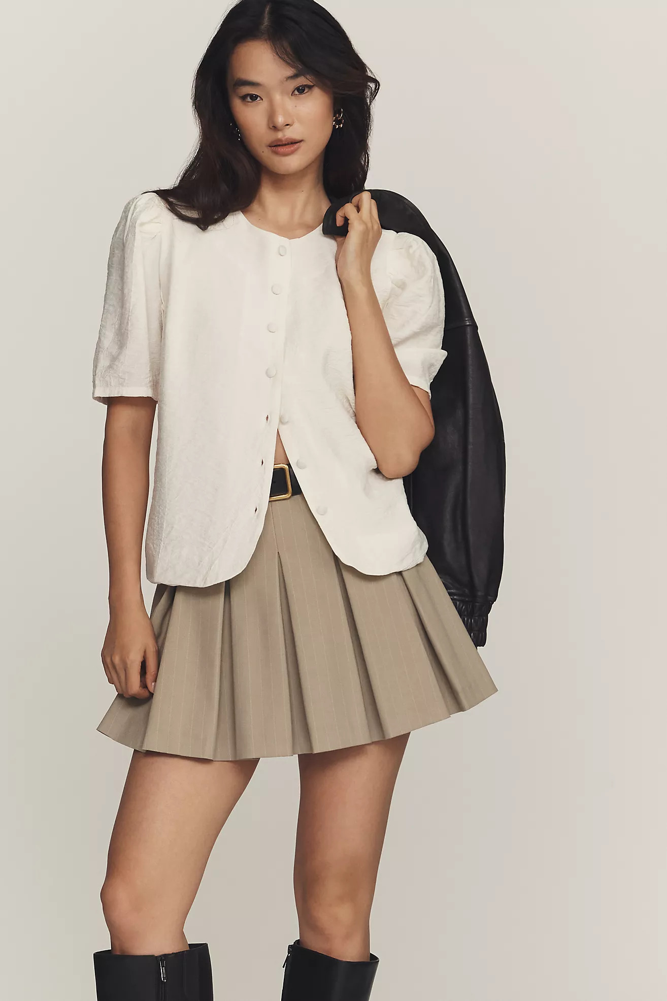 Maeve Puff-Sleeve Button-Front Top | Anthropologie (US)