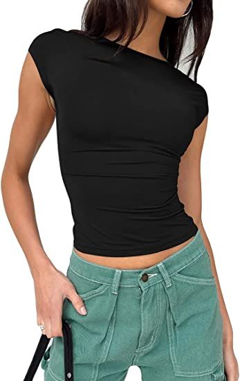 Trendy Queen Women's Sexy Backless Tops Short Sleeve T-Shirts Cute Summer Crop Tee Slim Fit Y2k C... | Amazon (US)