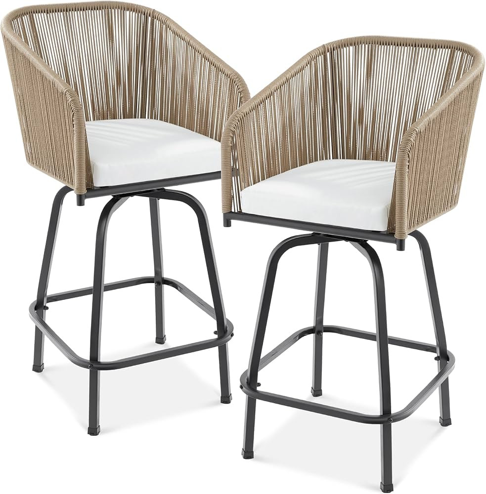Best Choice Products Set of 2 Woven Wicker Swivel Bar Stools, Patio Bar Height Chair for Backyard... | Amazon (US)