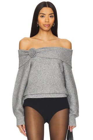 525 Elizabeth Rosettes Off The Shoulder Pullover in Smoke Grey from Revolve.com | Revolve Clothing (Global)