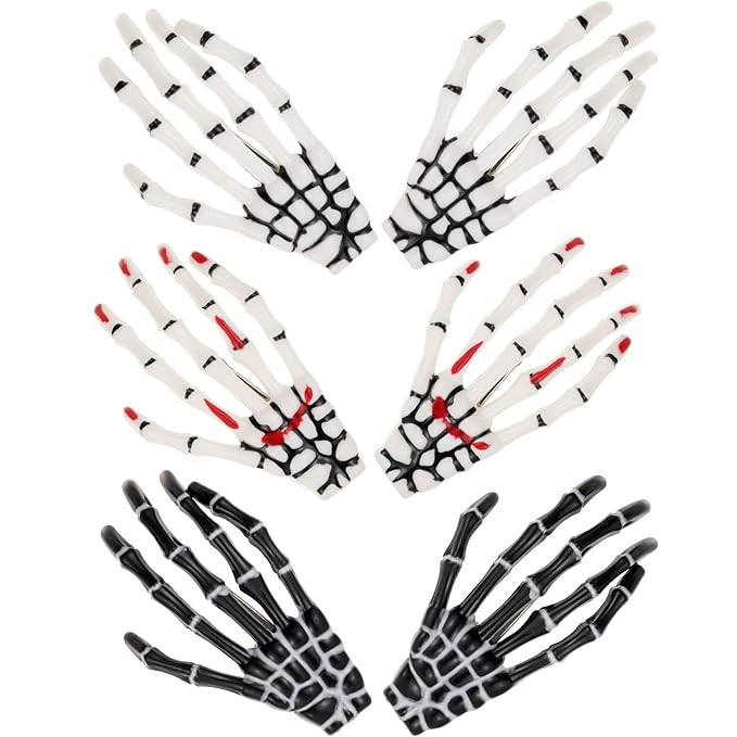 6 Pieces Skeleton Hands Bone Hair Clips Claws Skull Hand Hair Clip Hairpin Zombie Punk Rock Horro... | Amazon (US)