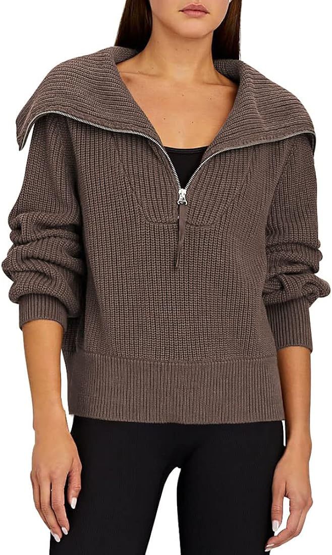 Women's Half Zip Pullover Sweatshirts Fall Trendy Cropped Sweater Long Sleeve Knit Hoodie Y2K Clo... | Amazon (US)