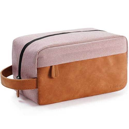 Elviros Travel Toiletry Bag for Men, Hanging Toiletries Bag Water Repellent Dopp Kit PU Leather Travel Bag for Toiletries Accessories, Pink | Amazon (US)