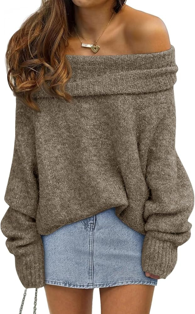 Saodimallsu Womens Off The Shoulder Sweaters Long Sleeve Slouchy Knitted Casual Loose Fall Trendy... | Amazon (US)