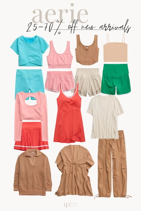 Aerie new Spring arrivals are here! // midsize, mid size, size 12, aerie looks, spring styles, sporty, neutrals, built in shorts, hidden pockets, white piping, net polo sweater, cargo pantss

#LTKmidsize #LTKsalealert #LTKSpringSale