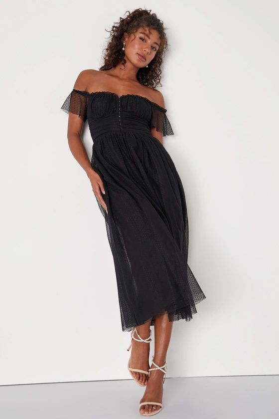 Regal Radiance Black Tulle Bustier Midi Dress | Lulus (US)