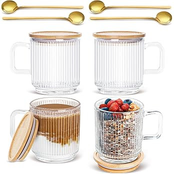 Glass Coffee Mugs, Espresso Cups Set of 4 for Coffee Bar Accessories, Glass Iced Coffee Cups with Ba | Amazon (US)