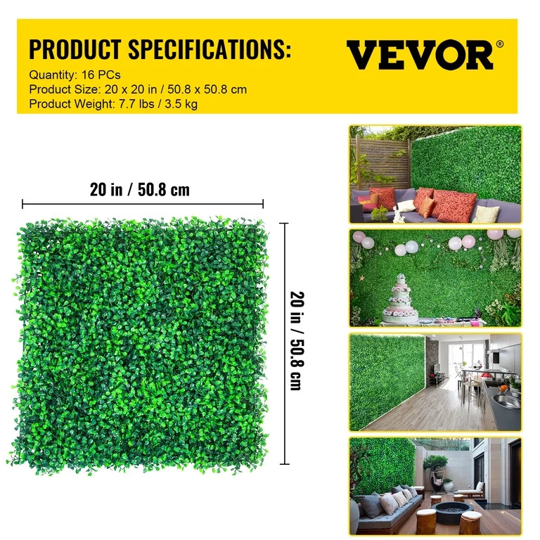 VEVORbrand 16PCS 20"x20" Artificial Boxwood Hedge Panels,400 Stiches per Panel Boxwood Hedge Wall... | Walmart (US)