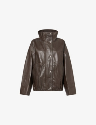Funnel-Neck Oversized Leather Jacket | Selfridges
