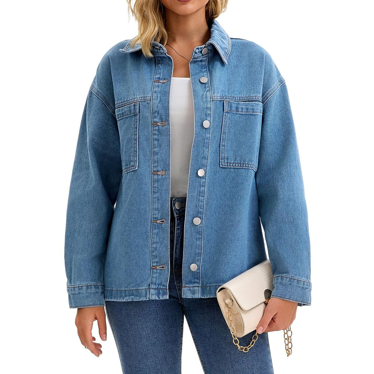 INSPIRE CHIC Women's Fall Button Up Turndown Collar Oversized Boyfriend Denim Jacket | Target