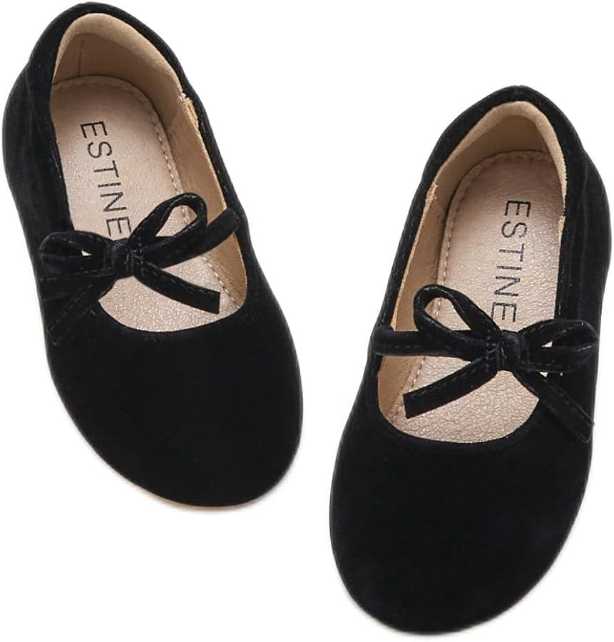 ESTINE Mary Jane Flats for Toddler Girls Little Kids Glittery Dress Princess Wedding Ballet Shoes | Amazon (US)
