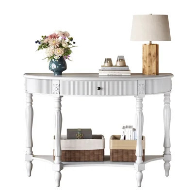 Solid Wood Half Moon Console Table with Drawer & Shelf | Wayfair North America