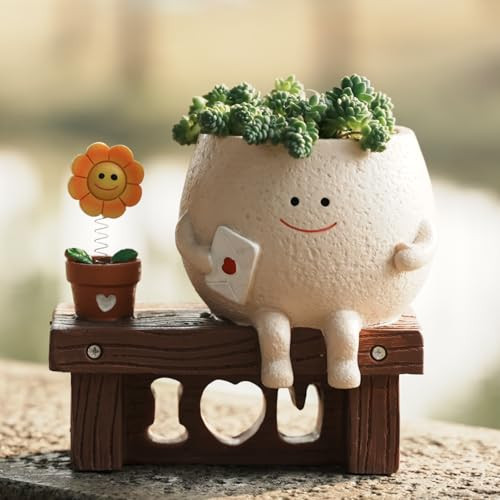 Ahilzam Smiley Face Planter Pots Sitting Sunflower Planter, Cute Planters for Indoor Outdoor Plants, Succulent Pots with Drainage Hole Unique Ideals Gift for Plant Lovers | Amazon (US)
