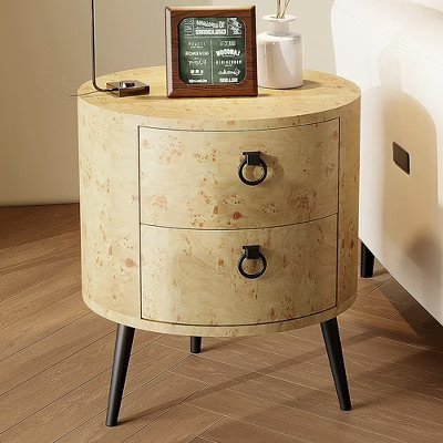 Round End Table with Drawers Modern Night Stand Wooden Accent Side Table with Storage Circle Bedside Table | Target