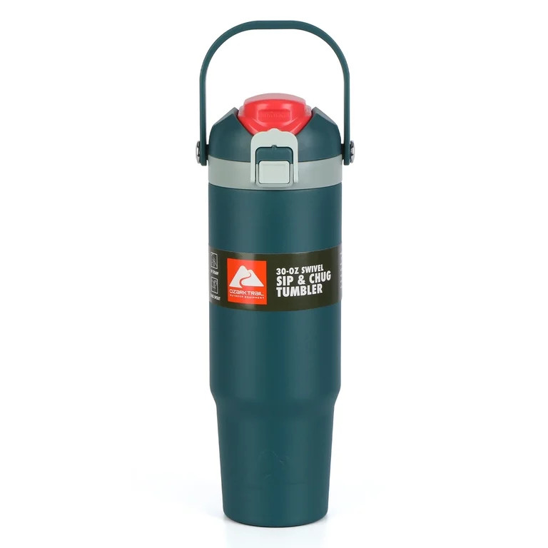 Ozark Trail 30oz Vacuum-Insulated Stainless Steel Dual Lid Insulated Tumbler, Double Wall Vacuum ... | Walmart (US)